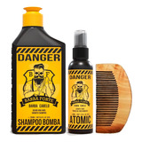 Barba Forte Danger Shampoo Bomba 250ml + Tônico 45ml + Pente