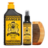 Barba Forte Danger Shampoo Bomba 250ml + Tônico 45ml + Pente