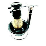 Barbeador Pincel De Texugo E Saboeira Kit Cor Preta Na Caixa