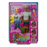 Barbie Boneca Cabelo Arco-íris Leopardo Morena