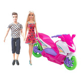 Barbie Original + Boneco Tipo Ken + Moto Rosa