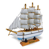 Barco A Vela De Madeira Veleiro Navio Miniatura Enfeite 16cm