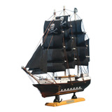 Barco Navio Veleiro Preto Pirata Com Caveira Decoração 15cm