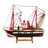 Barco Pesqueiro Decorativo 30 Cm - Madeira Maciça 30 X 27 Cm