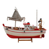 Barco Pesqueiro Decorativo Em Madeira 45 X 39 Cm