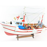 Barco Pesqueiro Pelicano Miniatura Madeira 51x37x15cm Decora