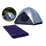 Barraca Luna Camping 5 Pessoas + Colchão De Ar Casal Mor Cor Barraca Azul / Colchão Azul