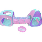 Barraca Toca Infantil Rosa C/ Lilás Princesa 3 Em 1 C/ Túnel