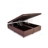 Base Cama Box Baú Bipartido Queen Size Corino Marrom 158x198
