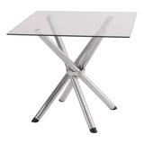 Base Da Mesa Palito Em Aço Cromado Cozinha + Vidro Quadrado