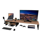 Base Monitor Suporte Setup Gamer 60x20x15 Carvalho Preto