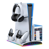 Base Para Ps5 Slim Fat Cooler Suporte Controle Jogos Led Rgb