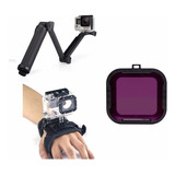 Bastão 3 Way Gopro Suporte De Pulso Lente Magenta Mergulho