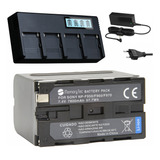 Bat.eria Np-f970 +carreg 4slots P/ Iluminadores Camera Sony
