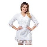 Bata Branca Indiana Feminina Casual Saída De Praia Longuete