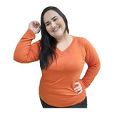 Bata Manga Longa Blusa Camiseta Feminino Plus Size Até G4