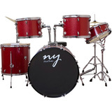 Bateria Acústica 2t Prsp Sparkle Vermelha Com Banco Ny F1rst