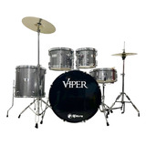 Bateria Acústica Completa X-pro Viper Com Banco Kit Pratos