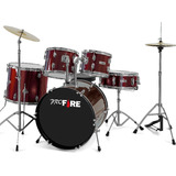 Bateria Acústica Ferragem Cromada Profire Bumbo 22 - Vinho Cor Vermelho