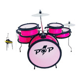 Bateria Acústica Infantil Completa Luen Pop Com Acessórios Cor Rosa