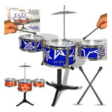 Bateria Acústica Infantil Mini Três Tambores - Azul