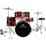 Bateria Acústica Michael Audition Dm828n Vinho Bumbo 22