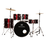 Bateria Acústica Michael Dmt222 Bumbo 22 Wine Red Completa