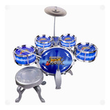 Bateria Infantil Rock Party Banquinho Banqueta Meninos Azul 