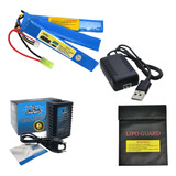 Bateria Lipo Airsoft F12 25c 11.1 1500ma Carregador Usb Case
