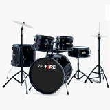 Bateria Pro Fire Bumbo 20 Cor Preta + Banco Baquetas Pratos