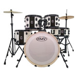 Bateria Rmv Infinity Preta/branca 22 Com Banco E Pratos
