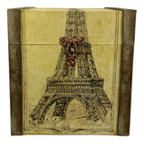 Baú Grande Madeira Rustica Antigo Paris Eiffel Decoração