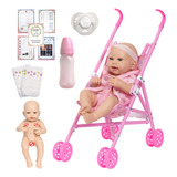 Bebe Reborn Com Carrinho Infantil Baby Alive Vários Itens