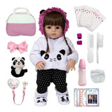 Bebê Reborn Panda Linda Olho Castanho Barata Com Kit Chupeta