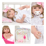 Bebê Tipo Reborn Menina Loira Fofa Vestido Branco Promoção