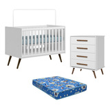 Berço Americano 3820 E Cômoda 4335 Retrô Branco Com Colchão