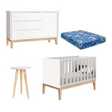 Berço Americano Cômoda 1 Porta Classic E Mesa De Canto Theo