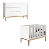 Berço Americano E Cômoda Infantil 1 Porta Classic Branco