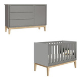 Berço Americano E Cômoda Infantil 1 Porta Classic Cinza Com