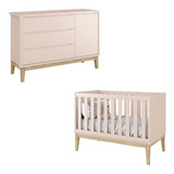 Berço Americano E Cômoda Infantil 1 Porta Classic Rosa Com