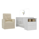 Berço C/colchão Poltrona Amament Meu Bebê Multimóveis Mp4090 Cor Branco/bege