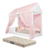 Berço Cama Infantil Montessoriana Crystal Com Colchão E Voal