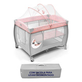 Berço De Bebe Portatil 2 Alturas C Moblie E Mosquiteiro Rosa