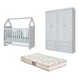 Berço Montessoriano E Guarda Roupa 4 Pts Branco E Colchão