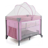 Berço Portátil Cercado Para Bebê Sleep Até 18kgs Rosa Voyage