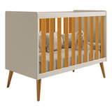 Berço Retro Isis Mini Cama Pés Madeira 2 Em 1 - Reller Cor Areia Fosco/ Savana Fosco
