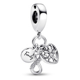 Berloque Charm Pingente Triplo Família Infinito Prata 925 