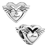 Berloque Pingente Coração Mãe Meu Anjo Pulseira Prata 925