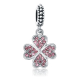 Berloque Trevo Rosa Prata 925 Para Pulseira Pandora E Vivara