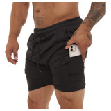 Bermuda 2 Em 1 Short Duplo Esportivo Com Bolso Academia Run 